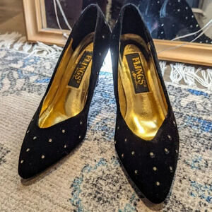 Flings black Velvet studded decor heels